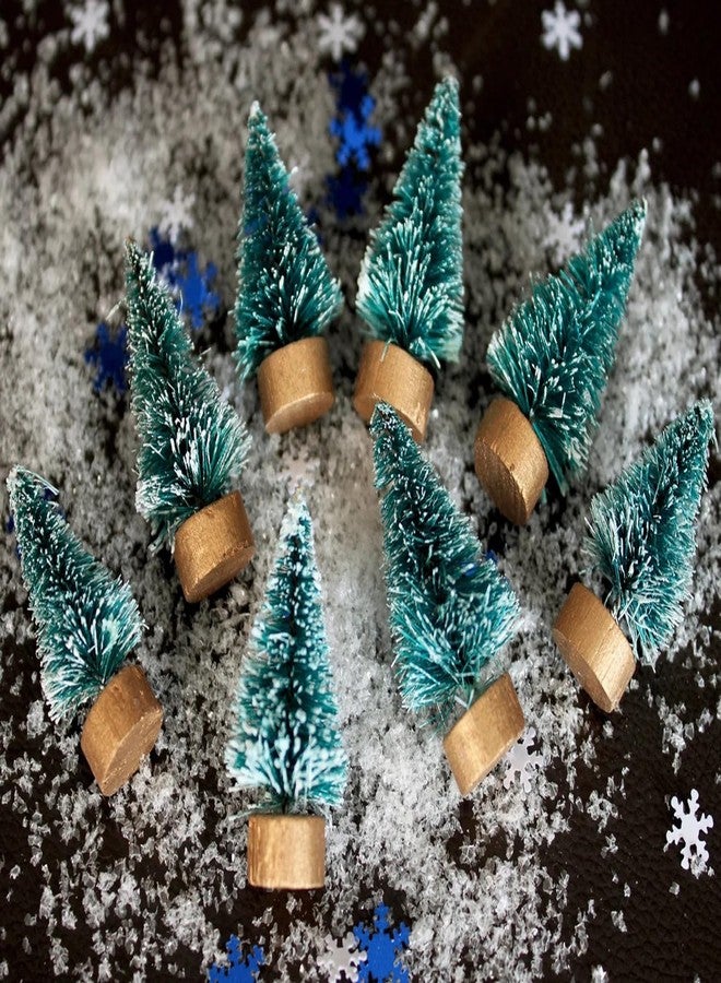 RillyRellow Miniature Christmas Trees, Frosted Evergreen Trees with Gold Wooden Bases, Christmas Trees with Snow, for Christmas Village, Diorama, Dollhouse or Fairy Garden (8PCS) - Image 3